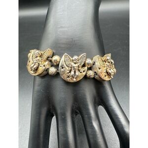 Vintage TOFA Yechany Cherub Angel Crescent Moon Slider Bracelet 8" Celestial